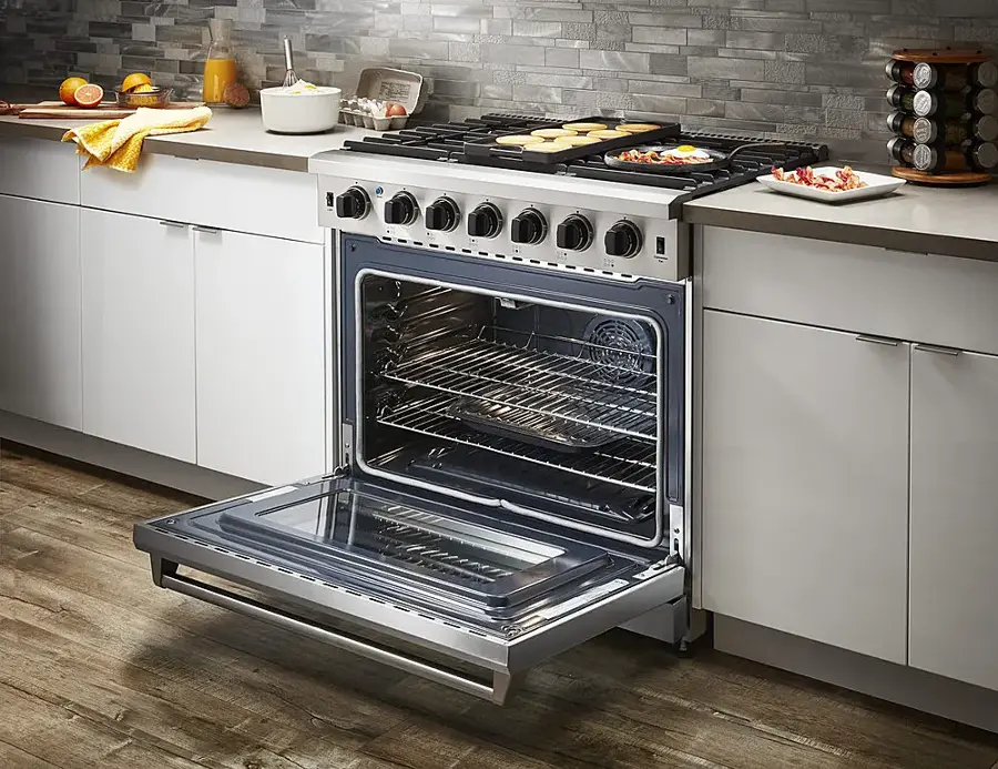 Alt View 12. Thor Kitchen - 6.0 cu. ft. Freestanding Gas Convection Range with Storage - Stainless Steel.