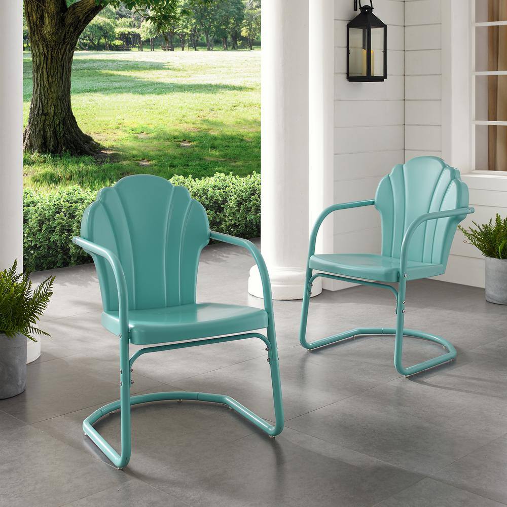 Alt View 7. Crosley Furniture - Tulip 2Pc Retro Outdoor Chair Set - 2 Chairs - Pastel Blue Satin.