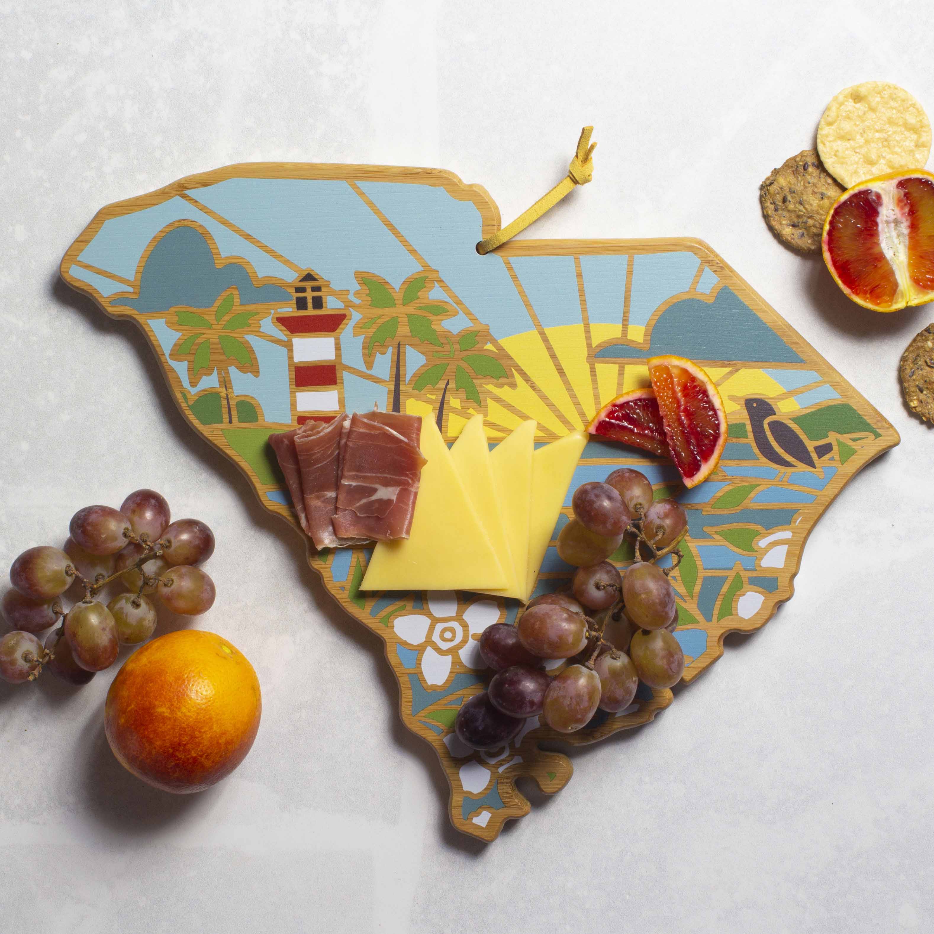 Angle. Totally Bamboo - South Carolina Cutting Board with Artwork by Summer Stokes.