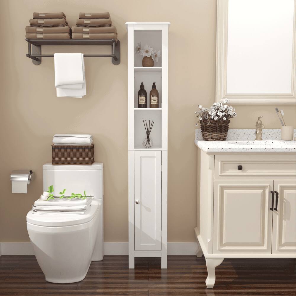 Alt View 4. Kadyn - 66.92" Tall Bathroom Storage Cabinet with Adjustable Shelves, 1 Doors Freestanding Cabinet with Open compartments, White - White.