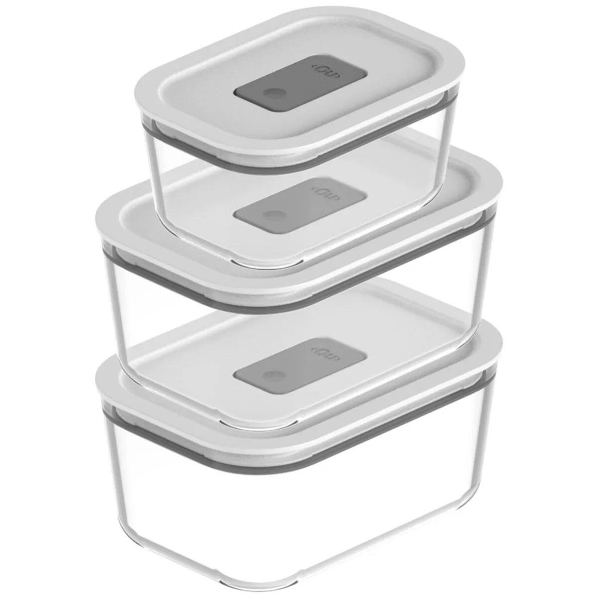 Front. OU - OU Glass Food Storage Container Set 6pc (set of 3) Microwave & Freezer Safe, w Leak Proof Lid.