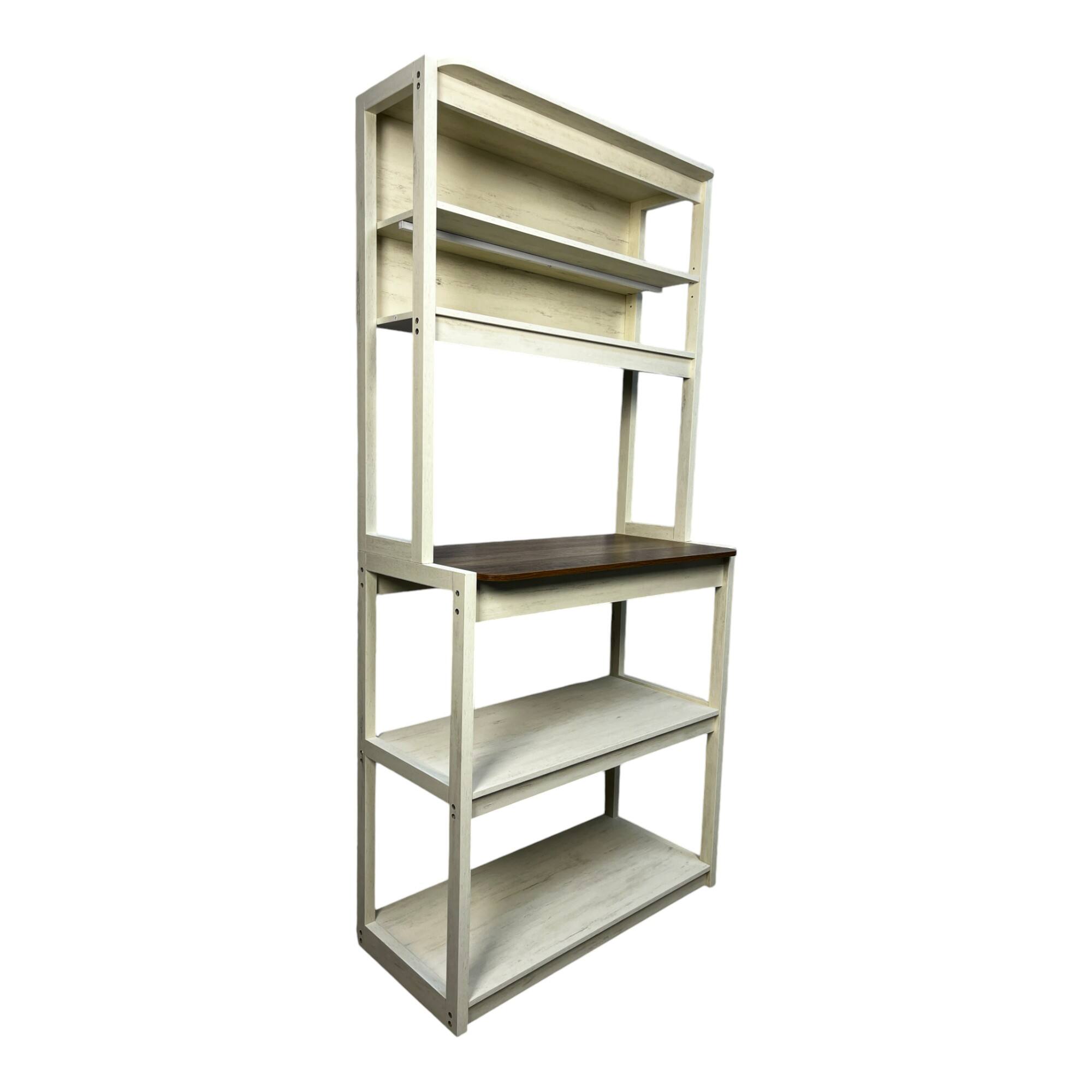 Back. ELEMENT ACE - 31.50" 5-Tier Bakers Rack for Kitchen with Storage, Coffee Bar, Kitchen Shelves, Microwave Stand - Brown+White.