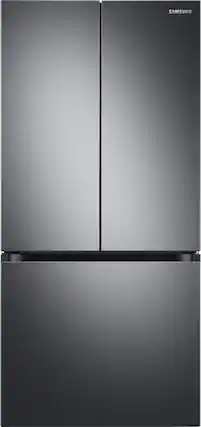 Front. Samsung - 17.5 cu. ft. 3-Door French Door Counter Depth Smart Refrigerator with Twin Cooling Plus - Black Stainless Steel.