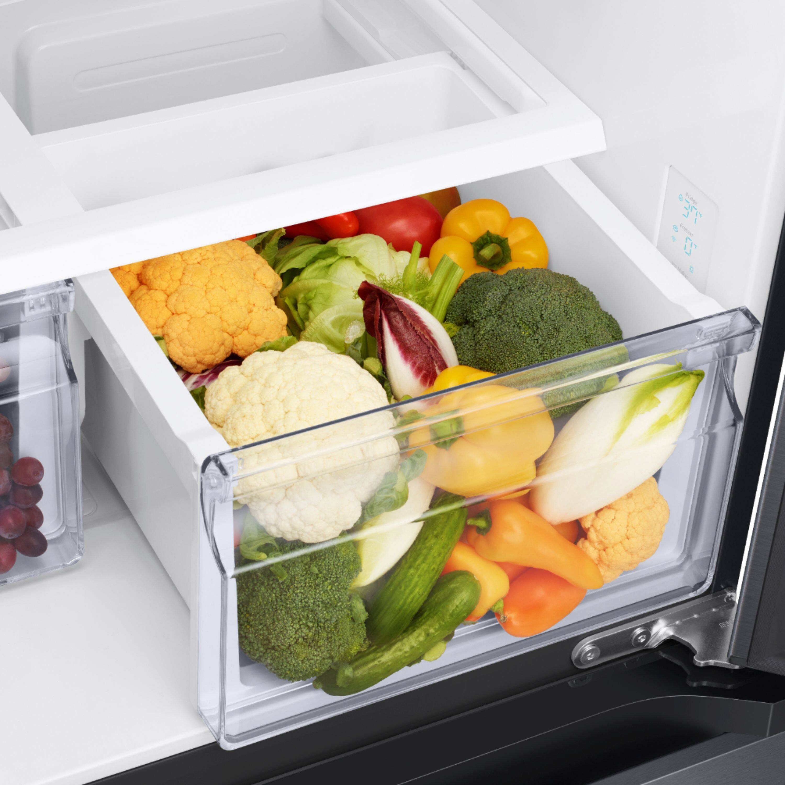 Alt View 15. Samsung - 17.5 cu. ft. 3-Door French Door Counter Depth Smart Refrigerator with Twin Cooling Plus - Black Stainless Steel.