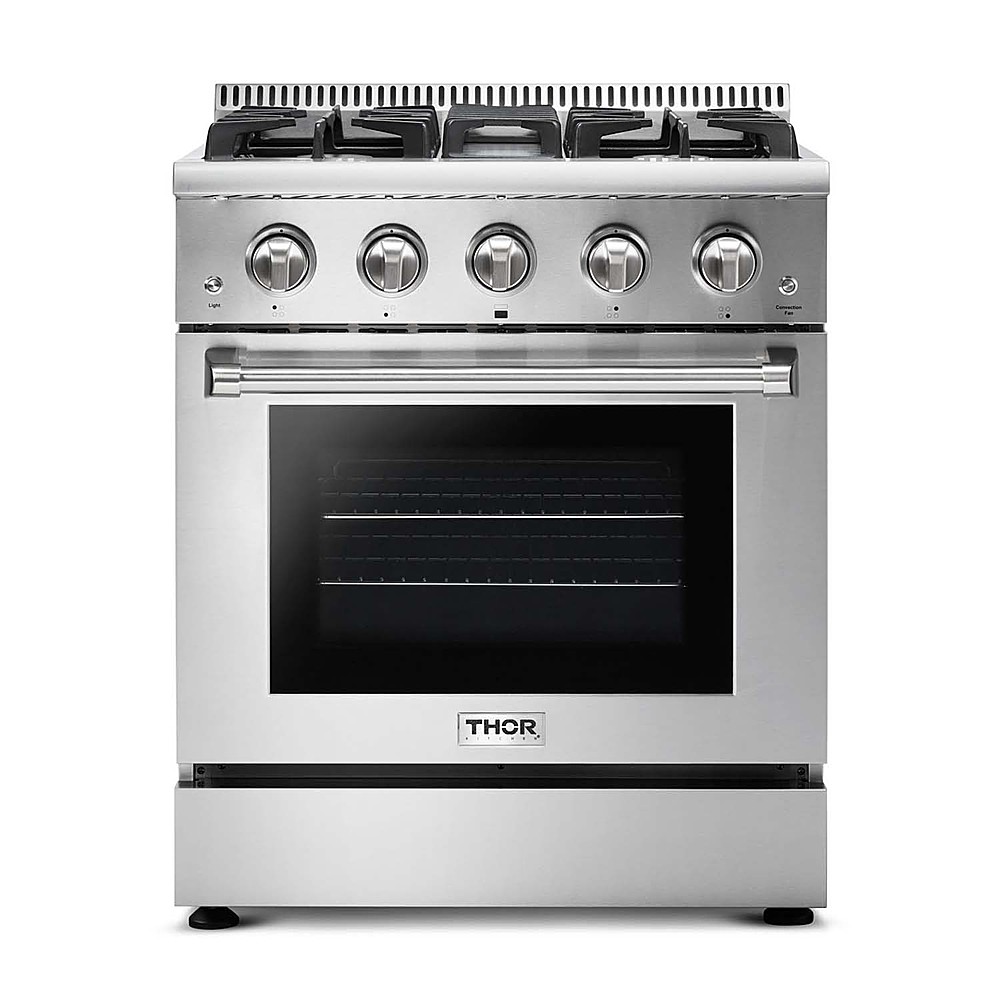 Thor Kitchen 30 Inch Gas Range 4 Burners Cooktop 4.2 cu.ft Oven Black Steel Free-Standing Blue Porcelain Oven Interior HRG3080-BS 