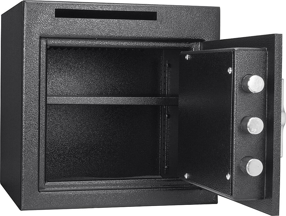 Left. Barska - 1.12 Cu Ft Slot Depository Safe-Steel Drop Safe with Anti-Fishing Slot, Digital Keypad, 3 Locking Bolts - Black.