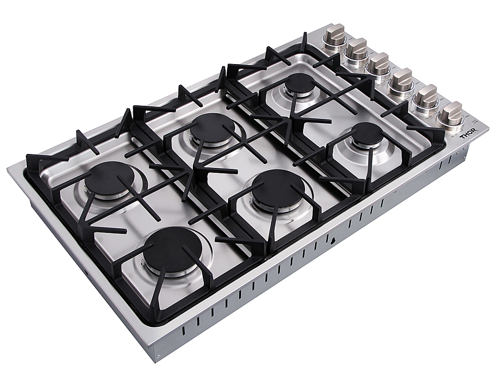 Left View: Thor Kitchen - 36" Drop-In Gas Cooktop - Stainless steel