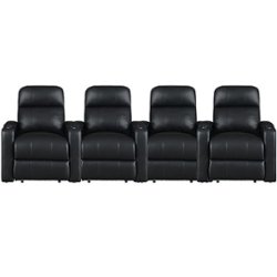 RowOne - Prestige Straight 4-Chair Leather Power Recline Home Theater Seating - Black - Front_Zoom