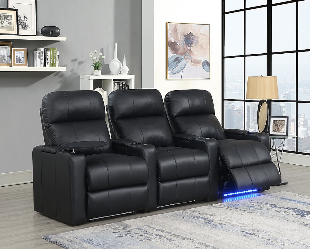 RowOne Prestige Straight 4Chair Leather Power Recline Home Theater