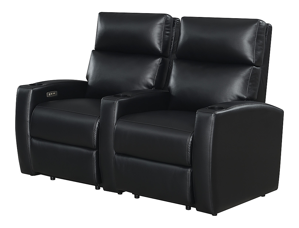 Left View: RowOne - Galaxy II:  Straight 2-Chair Leatheraire Power Recline Home Theater Seating - Black