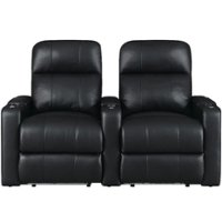 RowOne - Prestige Straight 2-Chair Leather Power Recline Home Theater Seating - Black - Front_Zoom