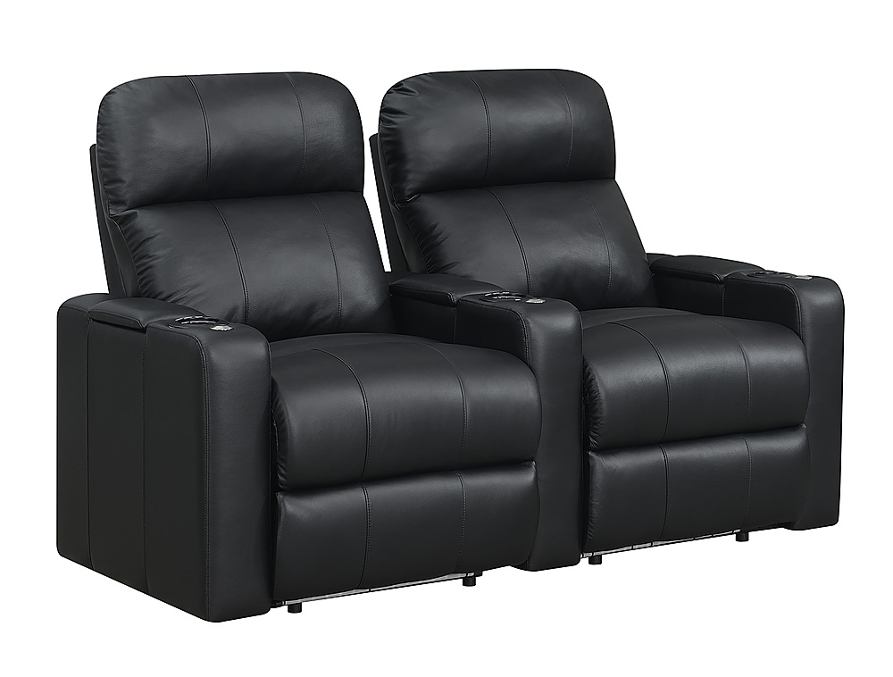 Left View: RowOne - Prestige Straight 2-Chair Leather Power Recline Home Theater Seating - Black