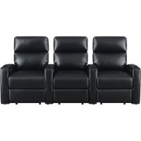 RowOne - Galaxy II:  Straight 3-Chair Leatheraire Power Recline Home Theater Seating - Black - Front_Zoom