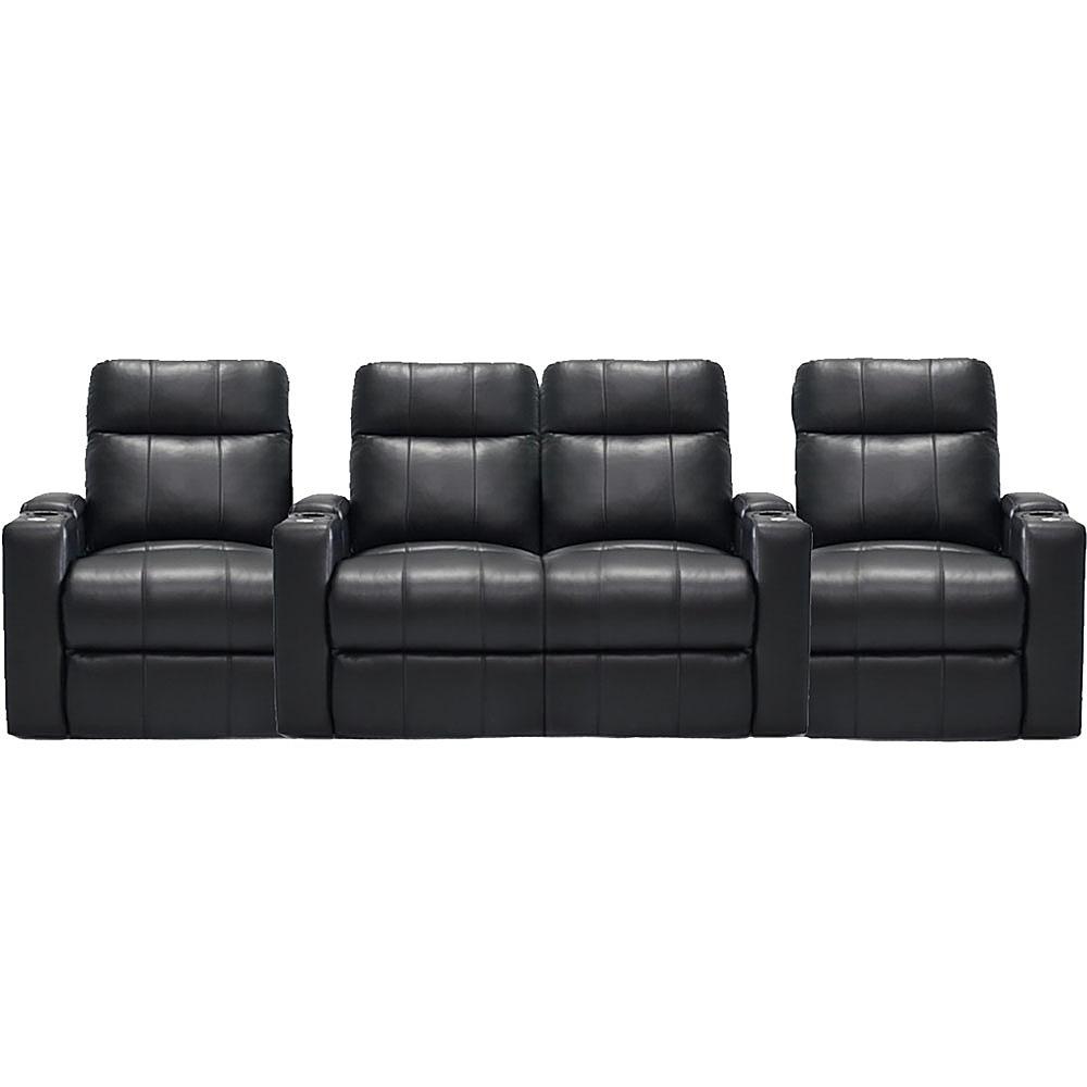 Rowone Prestige Straight 4 Chair Row With Loveseat Leather Power Recline Home Theater Seating Black, Leather Theater Seating