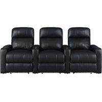 RowOne - Prestige Straight 3-Chair Leather Power Recline Home Theater Seating - Black - Front_Zoom
