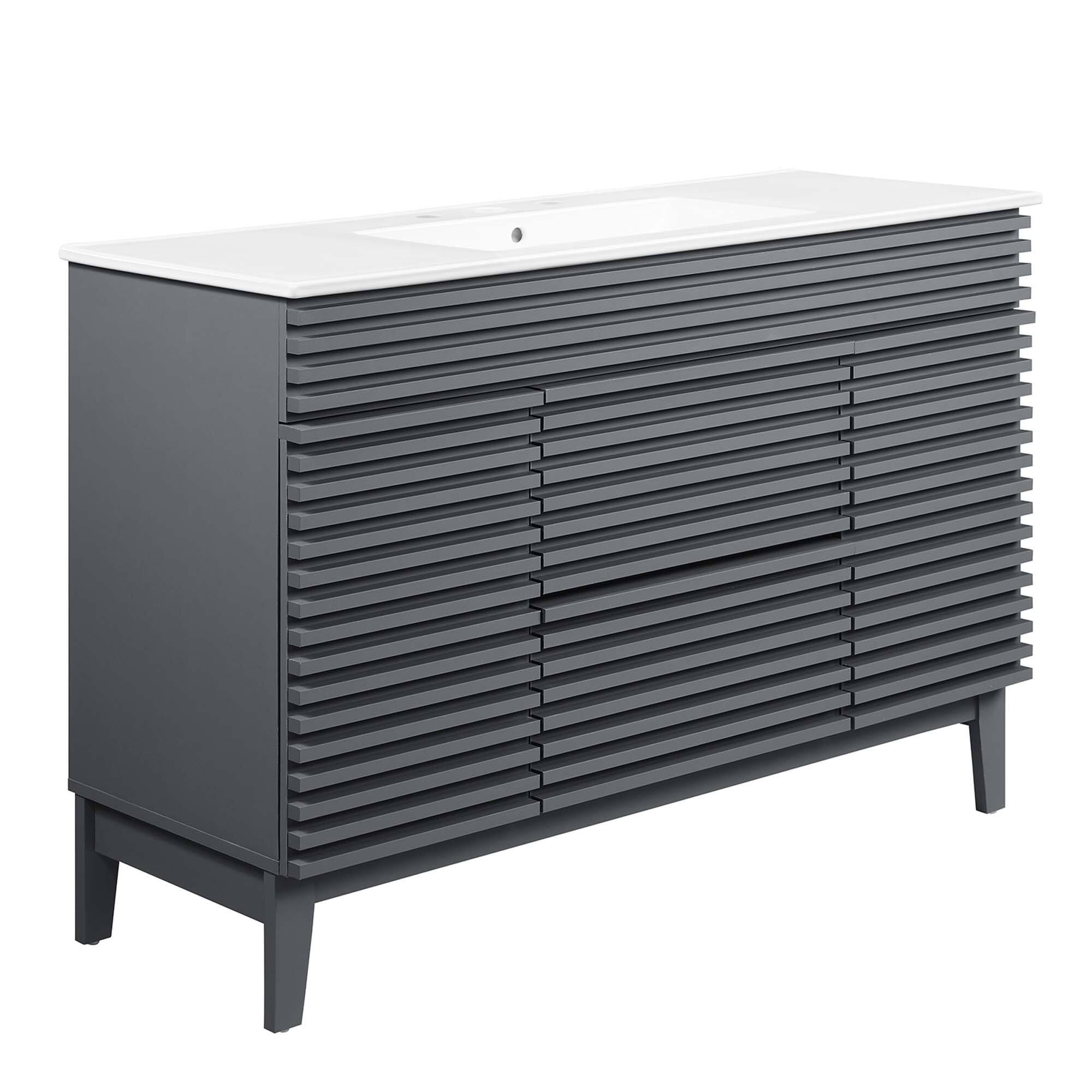 Angle. Modway - Render 48" Bathroom Vanity with White Basin Included - Gray White.