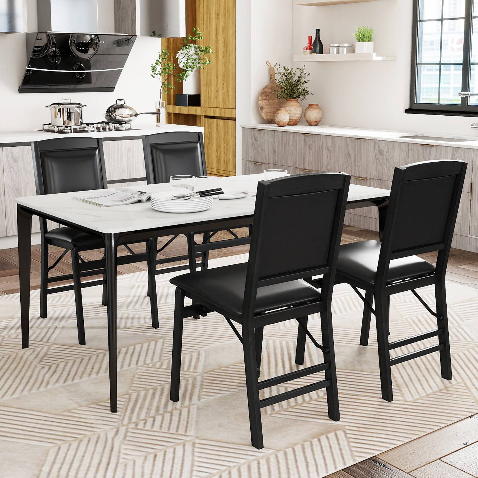Alt View 3. Costway - Costway 4 Pack Folding Dining Chairs Foldable Chairs with PVC Padded Seat & High Backrest - Black.