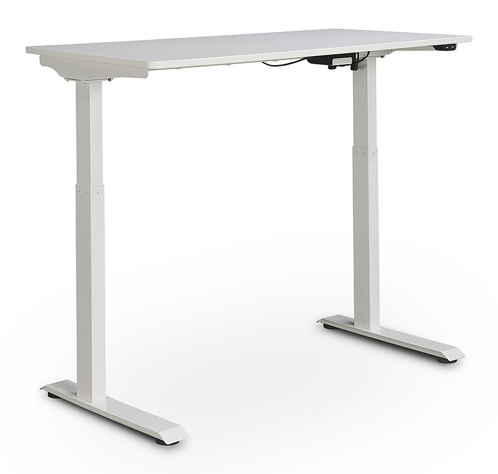 Left View: True Seating - Ergo Electric Height Adjustable Standing Desk - White