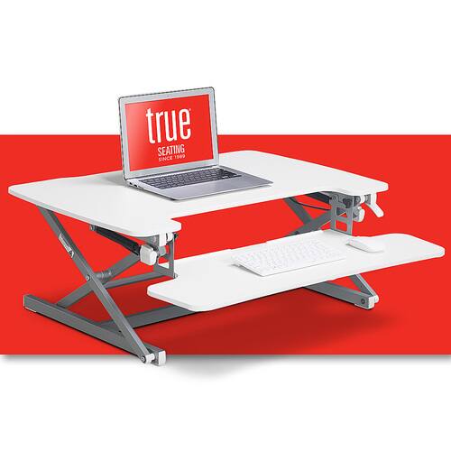 Large Ergo Height Adjustable Standing Desk Converter White - True Seating: Workstation for Laptops, Portable Desk Riser