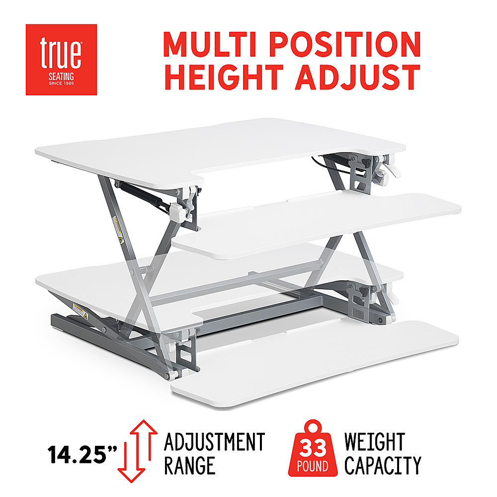 Left View: True Seating - Ergo Height Adjustable Standing Desk Converter, Large - White