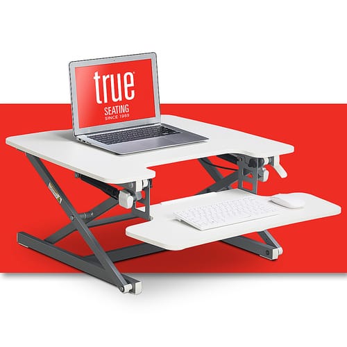 Small Ergo Height Adjustable Standing Desk Converter White - True Seating: Gas Lift, Laptop Riser, Portable Desk