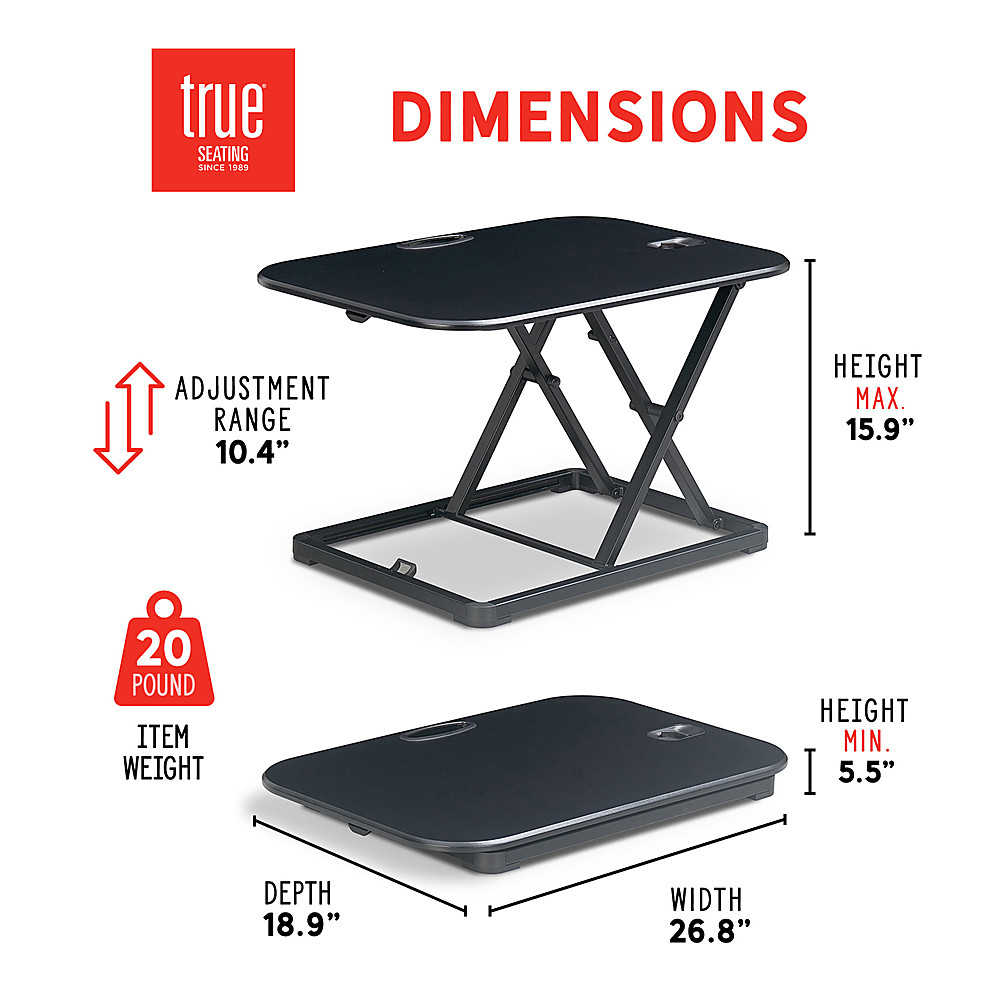 Angle View: True Seating - Ergo Height Adjustable Laptop Riser Stand - Black