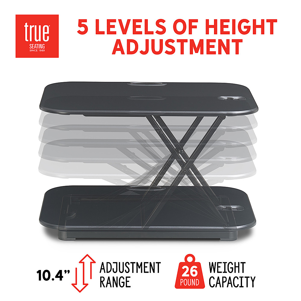 Left View: True Seating - Ergo Height Adjustable Laptop Riser Stand - Black