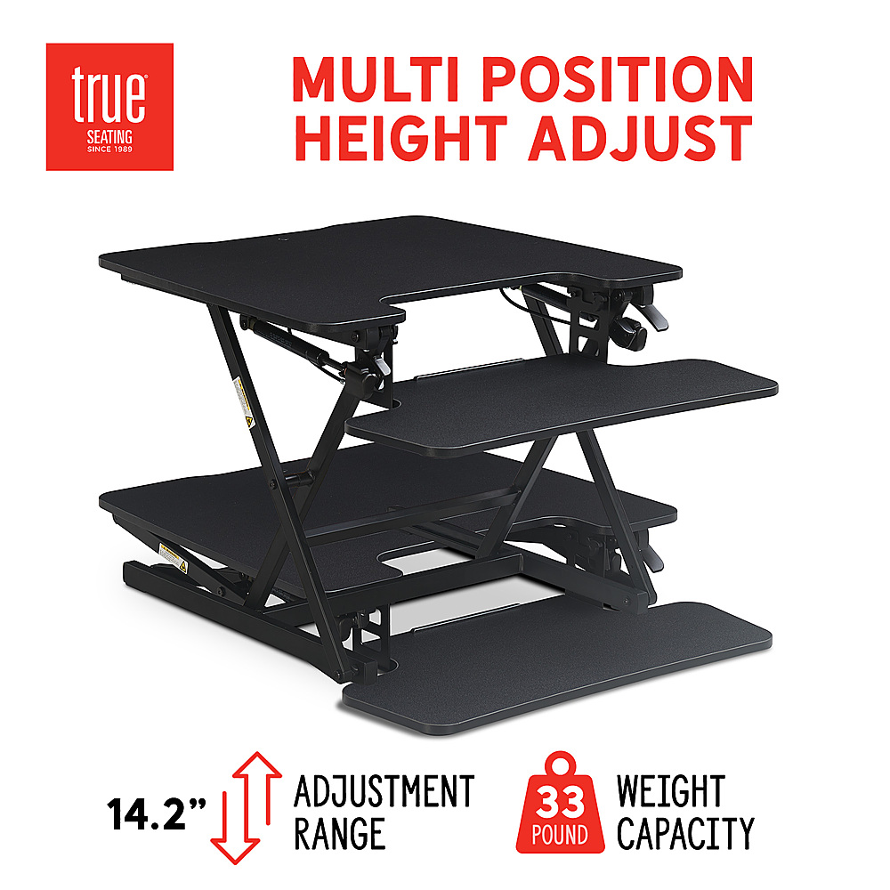 Left View: True Seating - Ergo Height Adjustable Standing Desk Converter, Small - Black