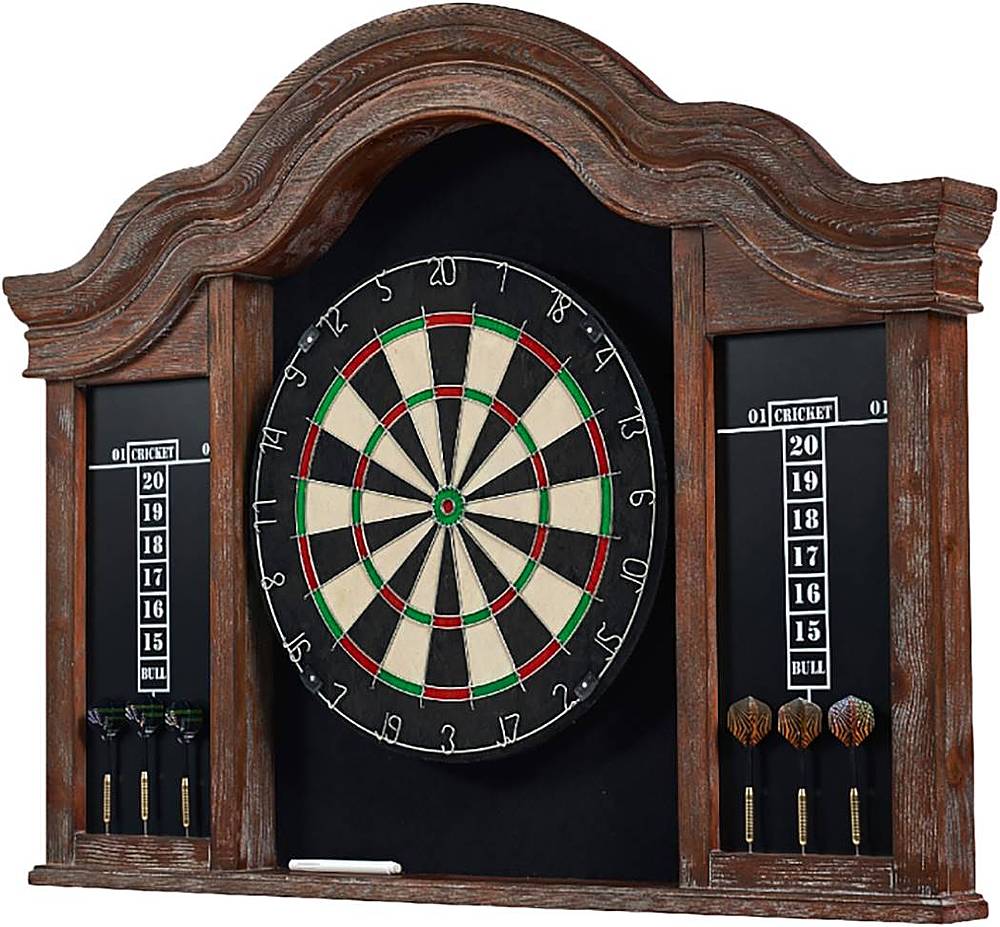 Left View: Barrington - Billiards Webster Wood Dartboard Cabinet With 18” Bristle Dartboard and Steel Tip Dart Set - Black/Brown