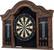 Left. Barrington - Billiards Kingsbury Wood Dartboard Display Cabinet With 18” Bristle Dartboard and Steel Tip Dart Set - Brown/Black.