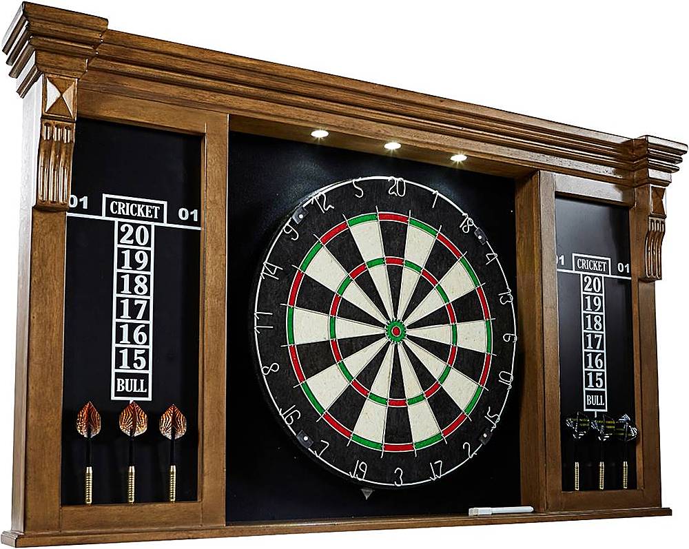Angle View: MD Sports - New Haven Smart Dartboard Cabinet With Digital X/O Cricket Scorekeeping and Soft Tip Dart Set - Brown/Black