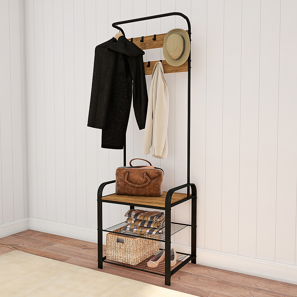 Hastings Home Entryway Coat Rack and Shoe Bench - Black