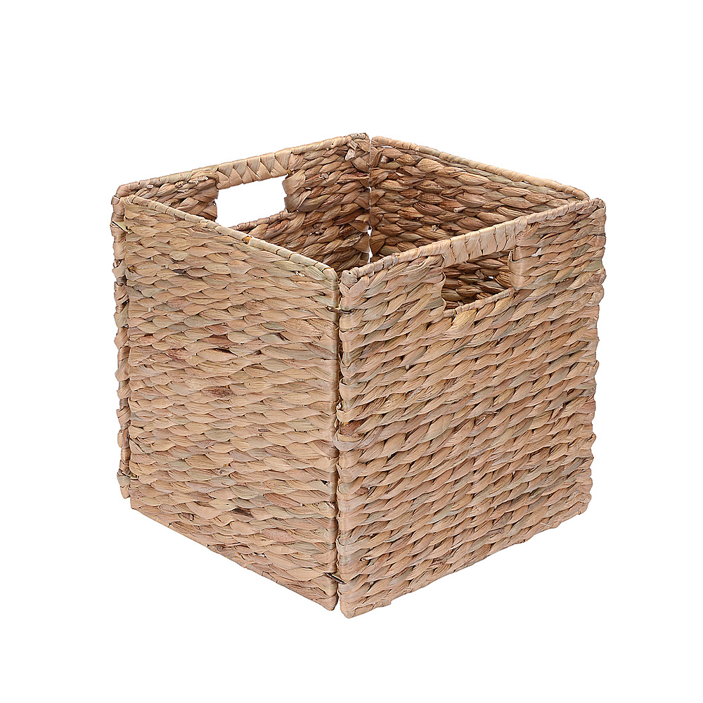 Hastings Home 12-Inch Square Handmade Wicker Storage Bin Foldable Basket made of Water Hyacinth | Set of 2 - Natural