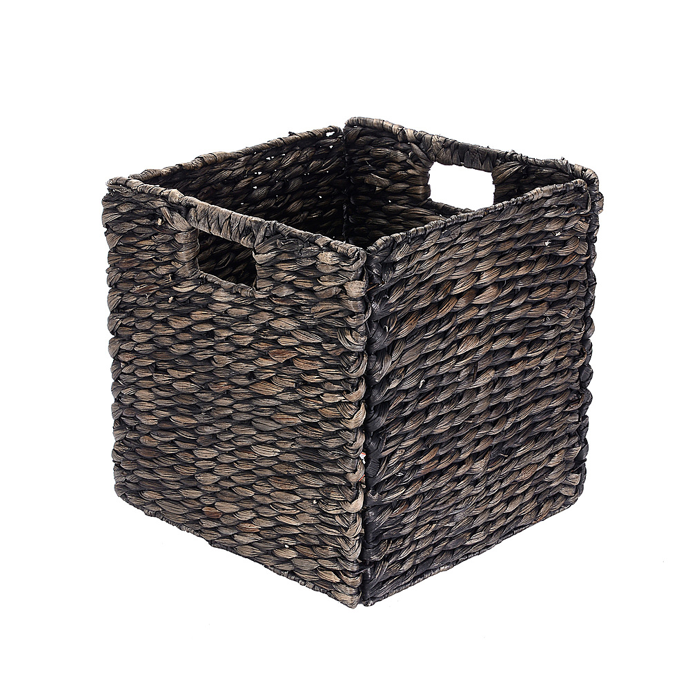 Hastings Home 12-Inch Square Handmade Wicker Storage Bin, Foldable Baskets made of Water Hyacinth in Black | Set of 2 - Black