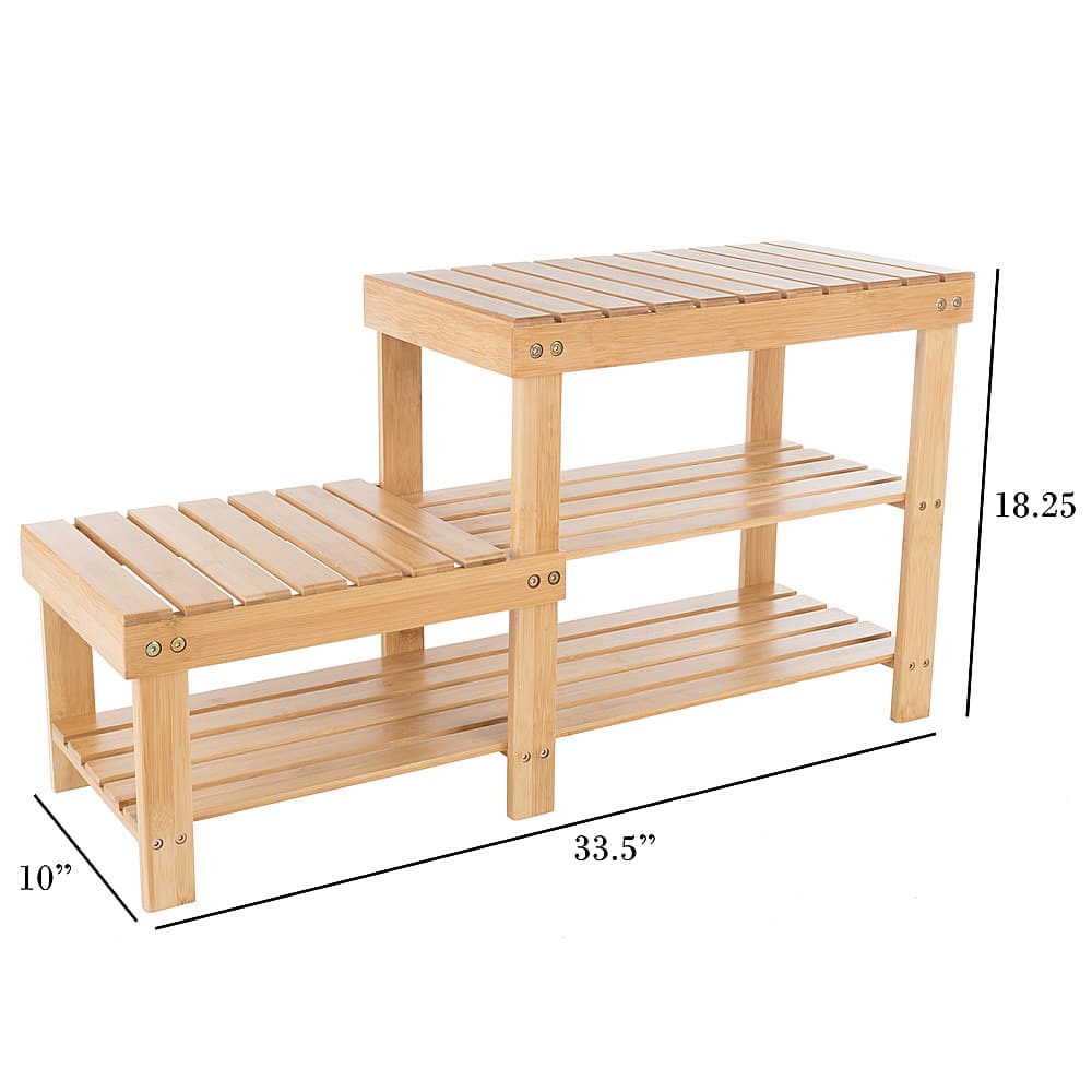 Best Buy Hastings Home Bamboo Shoe Rack Bench With Tiers Of Shelves And Seat Heights Seat