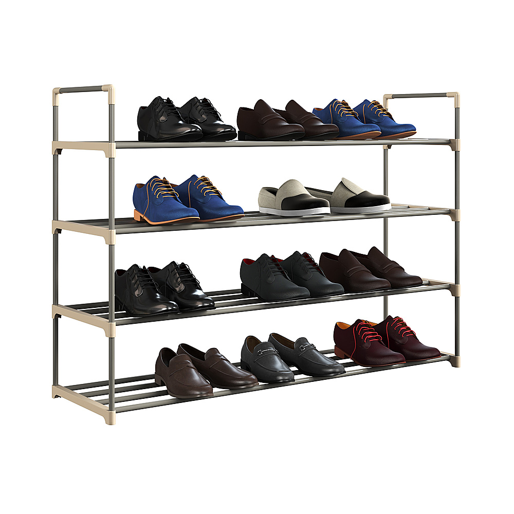 Hastings Home - 4-Tier Shoe Storage Rack – Shoe Organizer for Closet, Bathroom, Entryway – Holds 24 Pair Sneakers, Heels, Boots - Gray