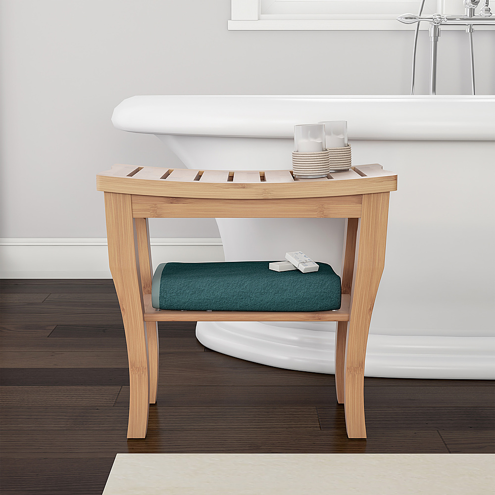 Hastings Home Bamboo Shower Seat, Bench and Shelf - Bamboo