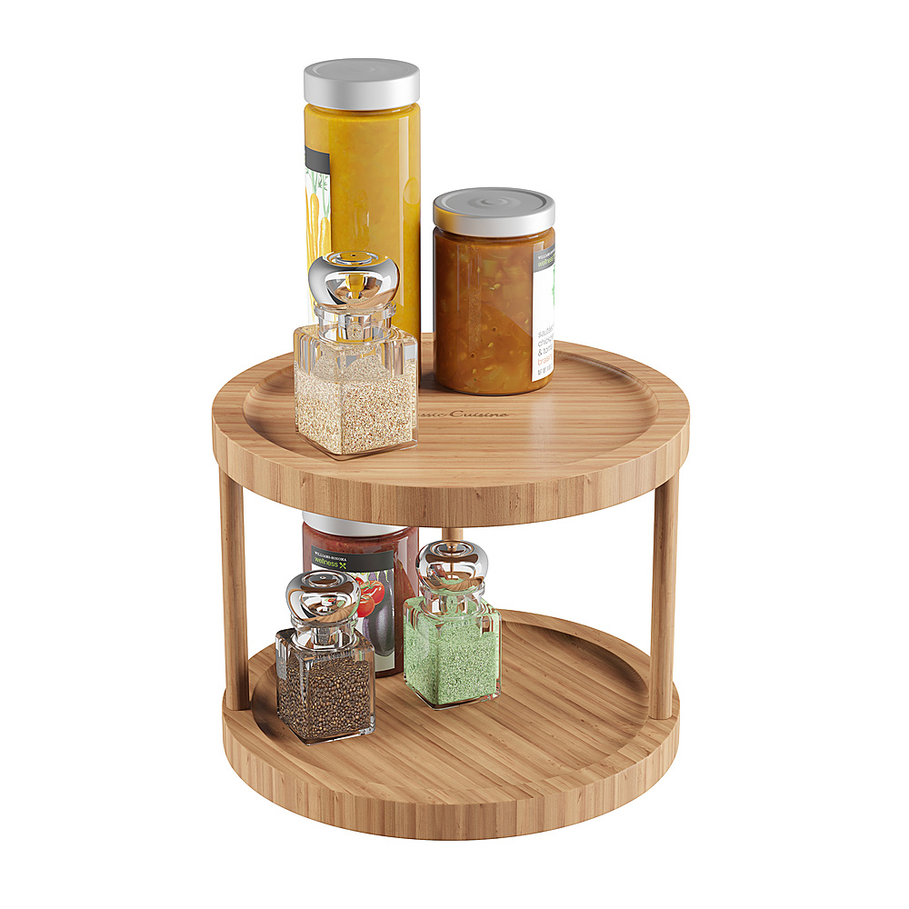 Hastings Home - Lazy Susan – All-Natural Bamboo Round Two Tier Turntable Kitchen, Pantry and Vanity Organizer and Display - Bamboo