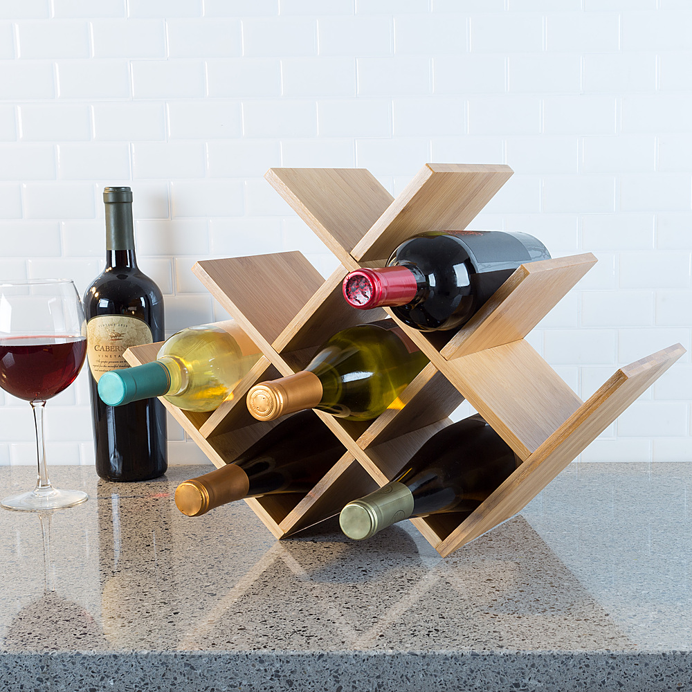 Hastings Home Bamboo 8 Bottle Wine Rack, Wine Glass Storage In Dining Room