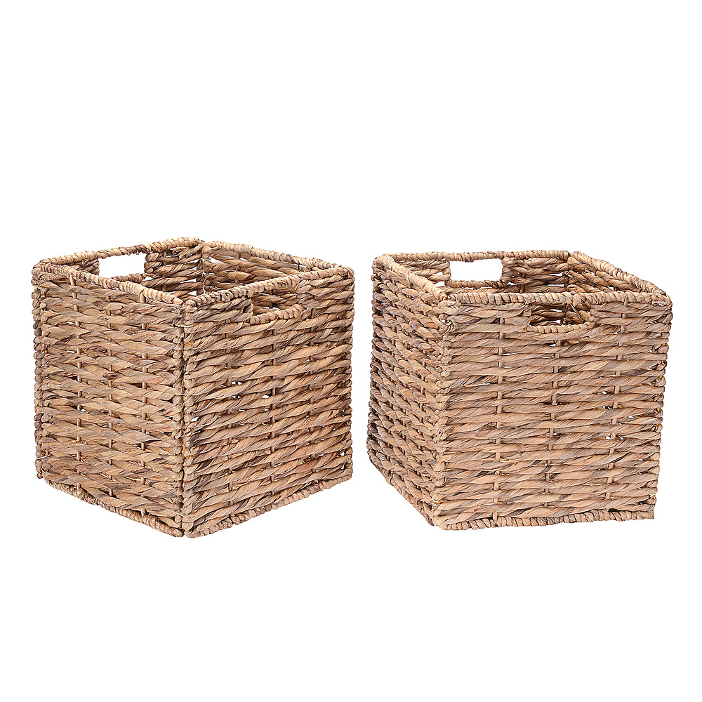 Hastings Home 12-Inch Square Handmade Twisted Wicker Storage Bin, Foldable Baskets made of Water Hyacinth | Set of 2 - Natural