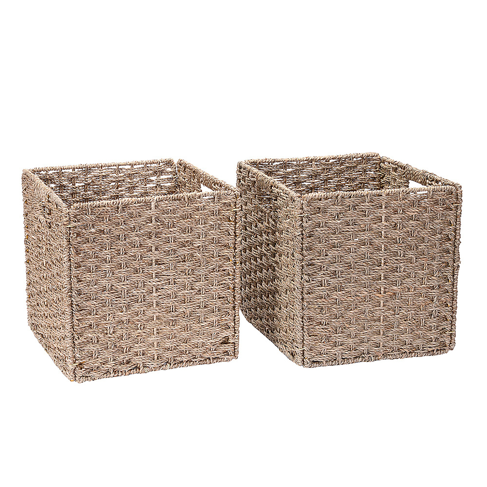 Hastings Home 12-Inch Square Hand Weaved Wicker Storage Bin, Foldable Baskets made of Water Hyacinth | Set of 2 - Natural