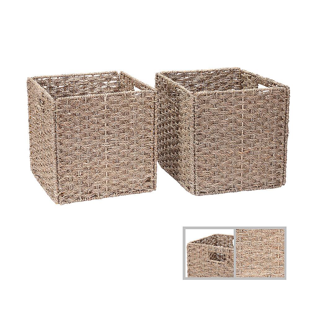 Alt View 13. Hastings Home - Hastings Home 12-Inch Square Hand Weaved Wicker Storage Bin, Foldable Baskets made of Water Hyacinth | Set of 2 - Natural.