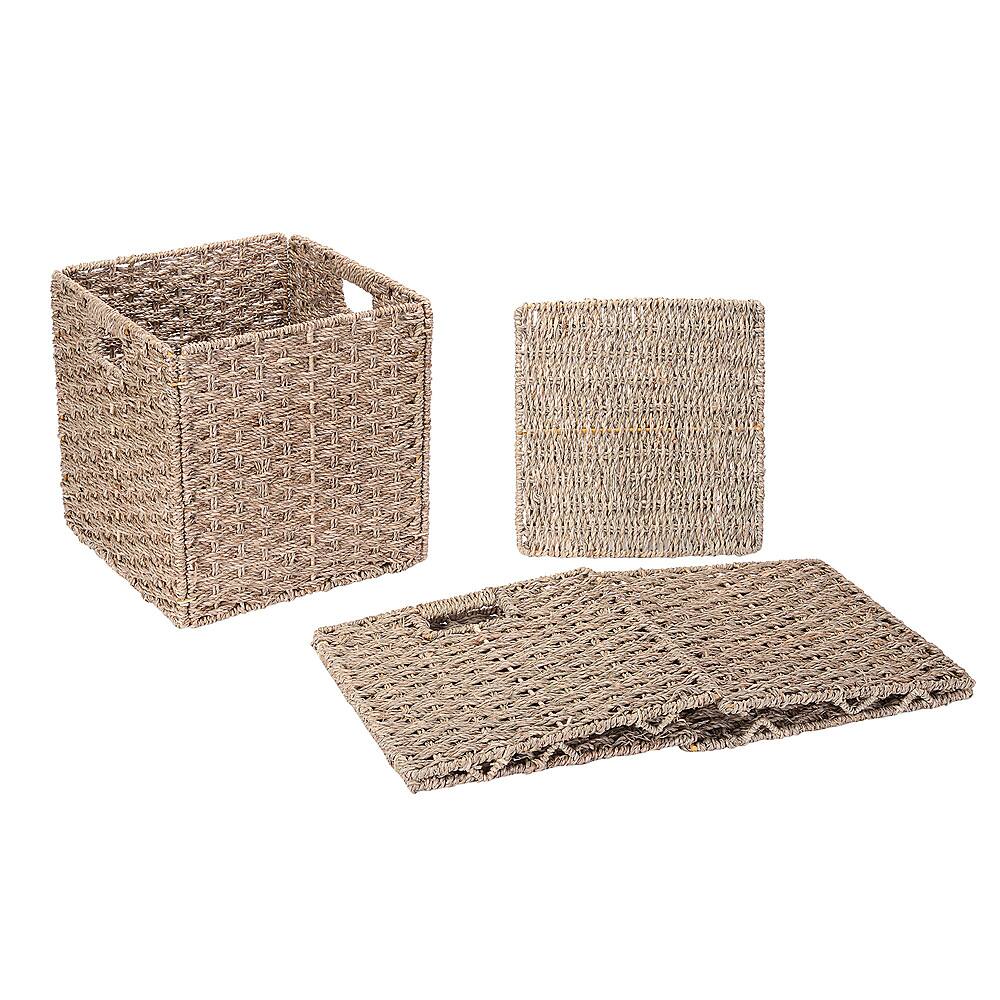 Alt View 14. Hastings Home - Hastings Home 12-Inch Square Hand Weaved Wicker Storage Bin, Foldable Baskets made of Water Hyacinth | Set of 2 - Natural.