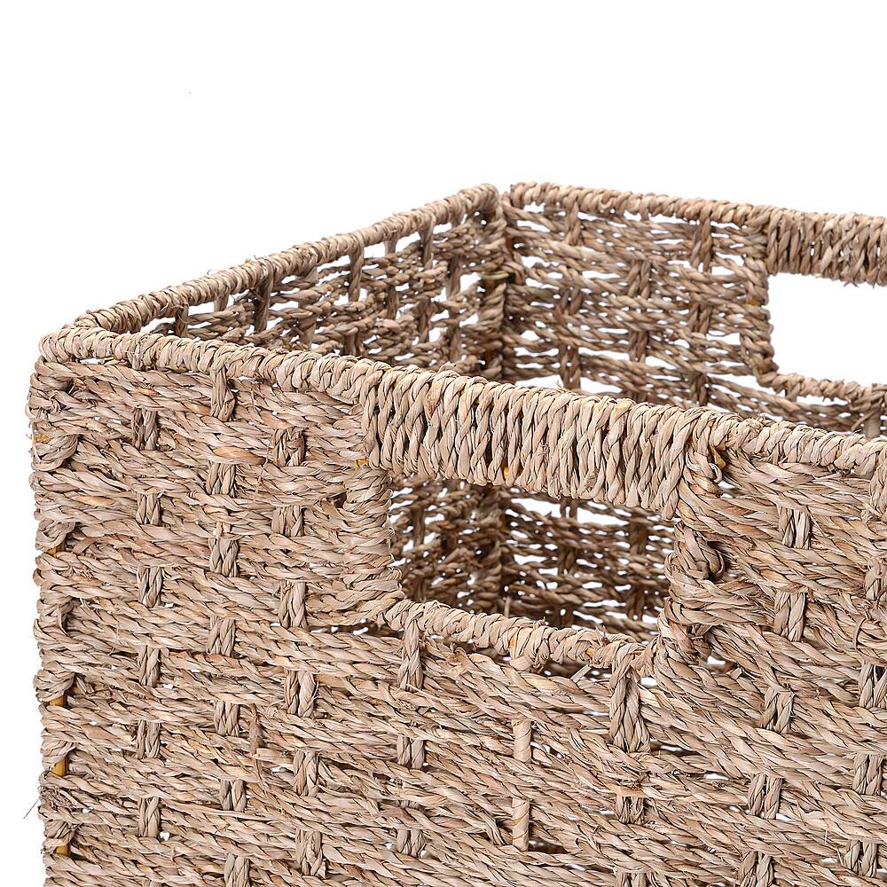 Alt View 16. Hastings Home - Hastings Home 12-Inch Square Hand Weaved Wicker Storage Bin, Foldable Baskets made of Water Hyacinth | Set of 2 - Natural.
