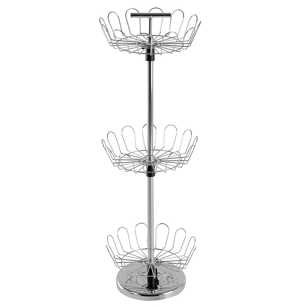 Hastings Home - Three Tier Revolving Shoe Tree Organizer Rack with Chrome Finish - Silver