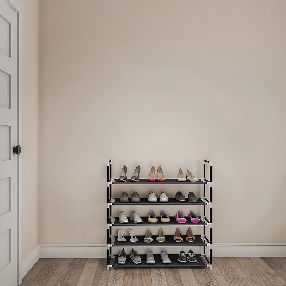 Hastings Home - Shoe Rack-5 Tier Storage for Sneakers, Heels, Flats, Accessories, and More-Space Saving Organization - Black