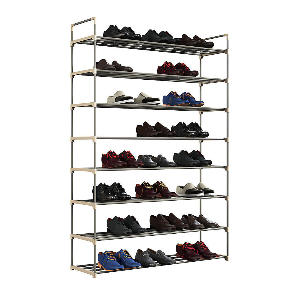 Hastings Home - 8-Tier Shoe Storage Rack Organizer for Closet, Bathroom, Entryway – Shoe Shelf Holds 48 Pair Sneakers, Heels, Boots - Gray
