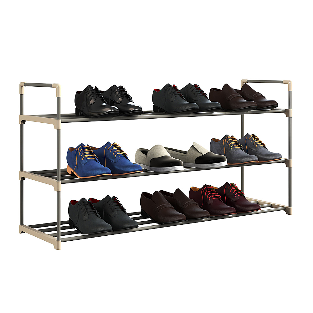 Hastings Home - 3-Tier Shoe Storage Rack – Shoe Organizer for Closet, Bathroom, Entryway – Holds 18 Pair Sneakers, Heels, Boots - Gray