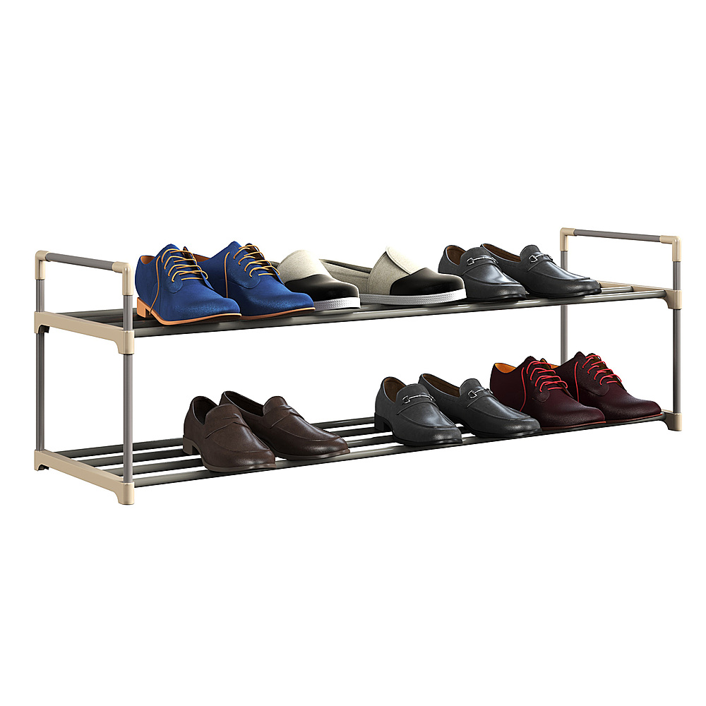 Hastings Home - 2-Tier Shoe Storage Rack – Shoe Organizer for Closet, Bathroom, Entryway – Holds 12 Pair Sneakers, Heels, Boots - Gray