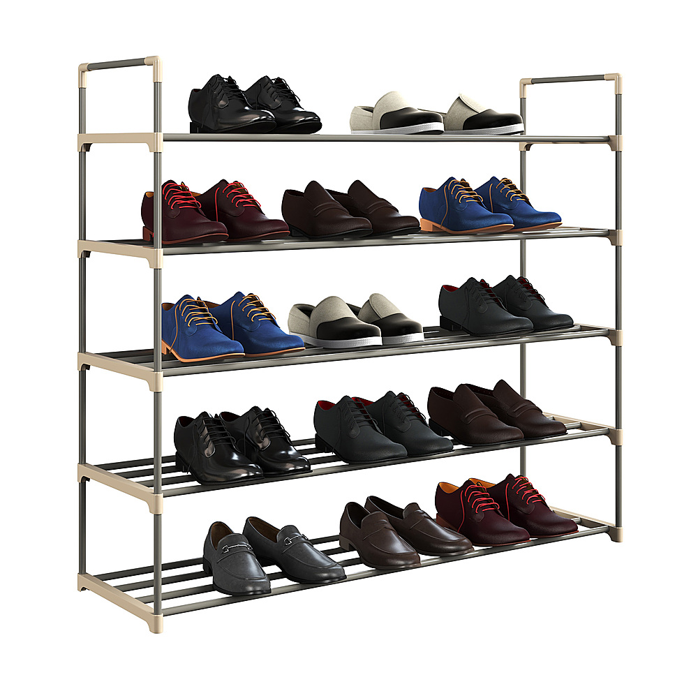 Hastings Home - Shoe Storage Rack – 5-Tier Shoe Organizer for Closet, Entryway – Shoe Shelf Holds 30 Pair Sneakers, Heels, Boots - Gray